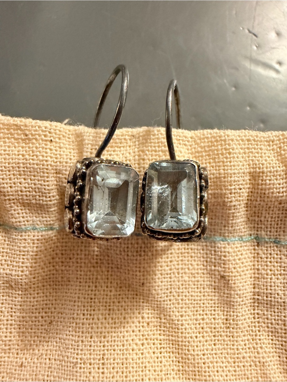 Sterling Silver Dot Detail Drop Earrings - Light Blue Topaz stone